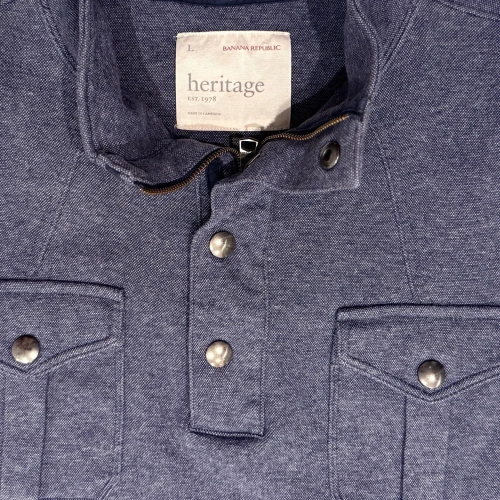 🧥 Banana Republic Heritage Moto Snap 1/2 Zip Pullover Men’s L | Navy Blue